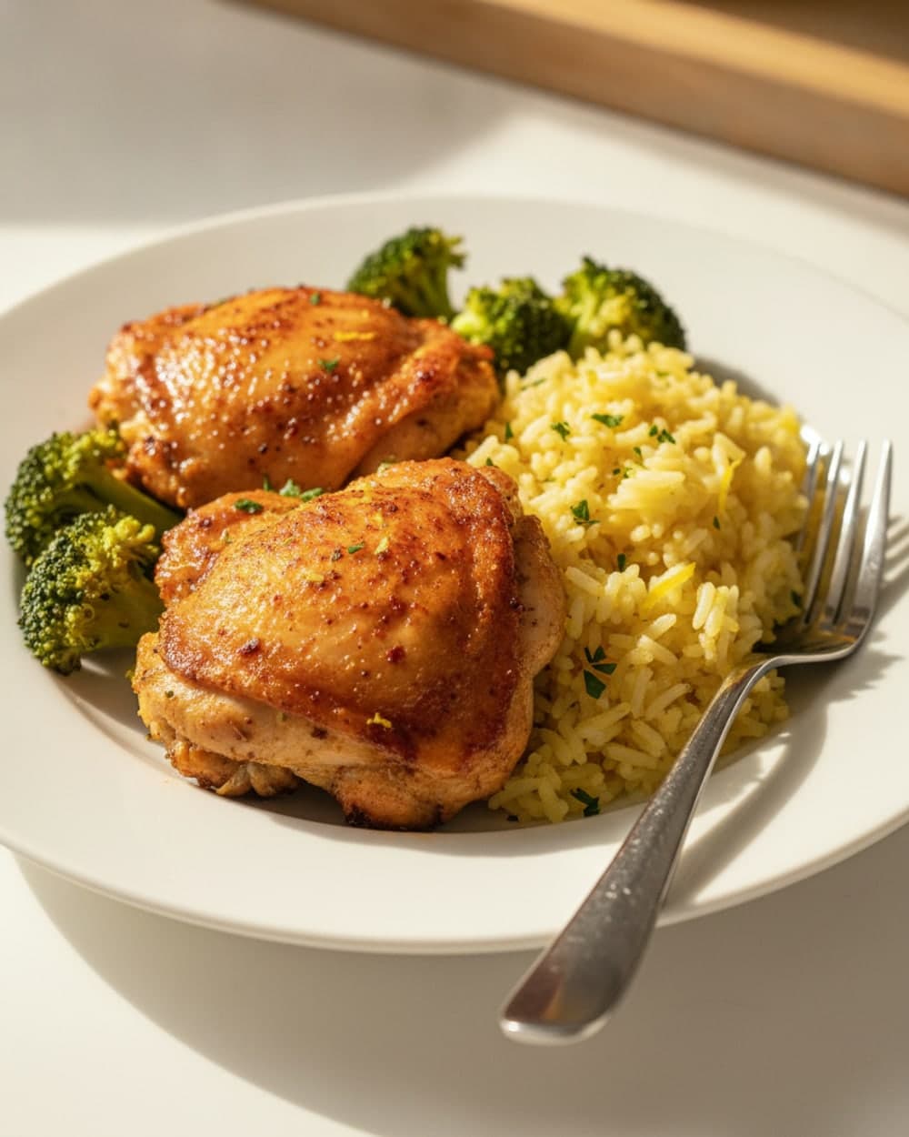 Paprika Chicken Thighs with Broccoli and Lemon Rice Tonight