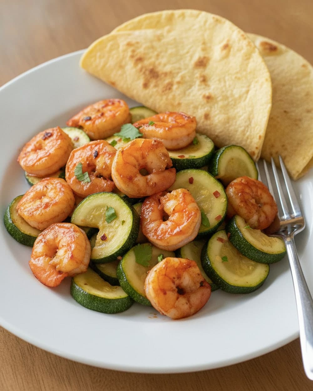 Chili Lime Shrimp with Zucchini and Warm Corn Tortillas