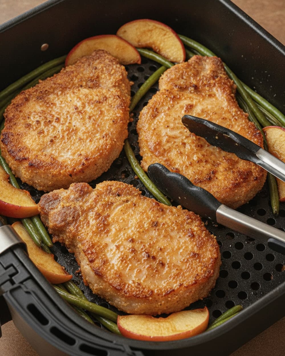 Crispy Pork Chops with Apples and Green Beans Tonight