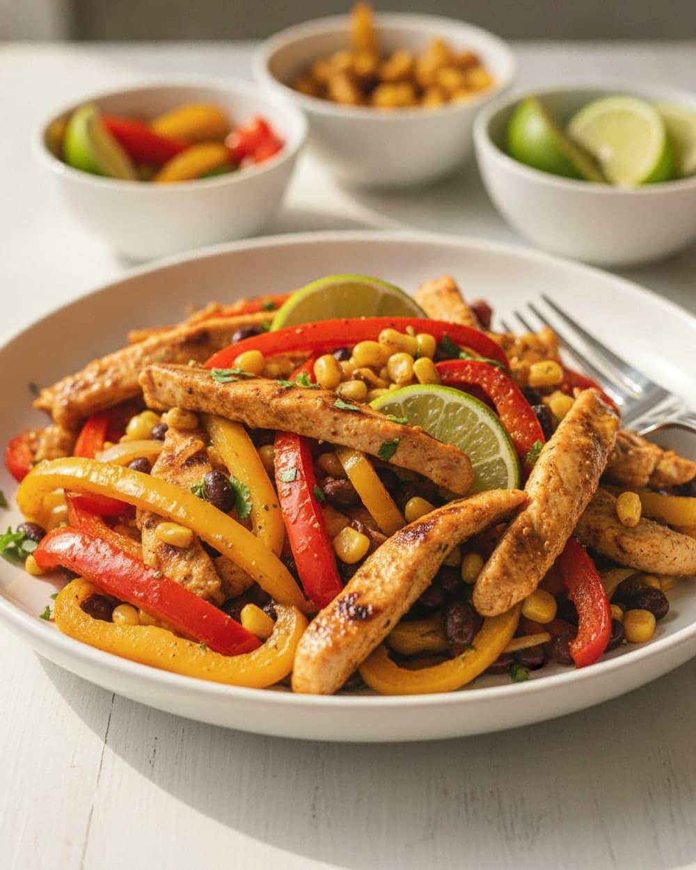 Chicken Fajita Bowls with Peppers Corn and Lime Tonight