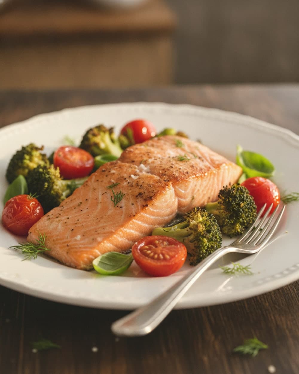 Salmon, Broccoli, and Tomatoes