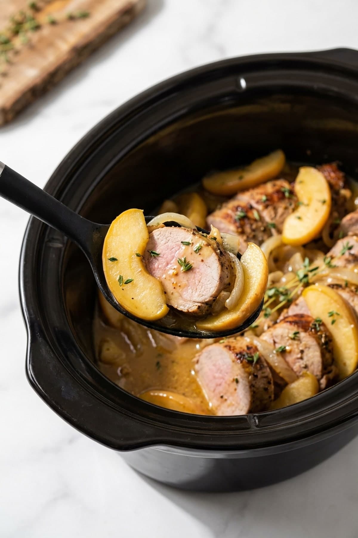 Apple Dijon Pork Tenderloin ready to serve