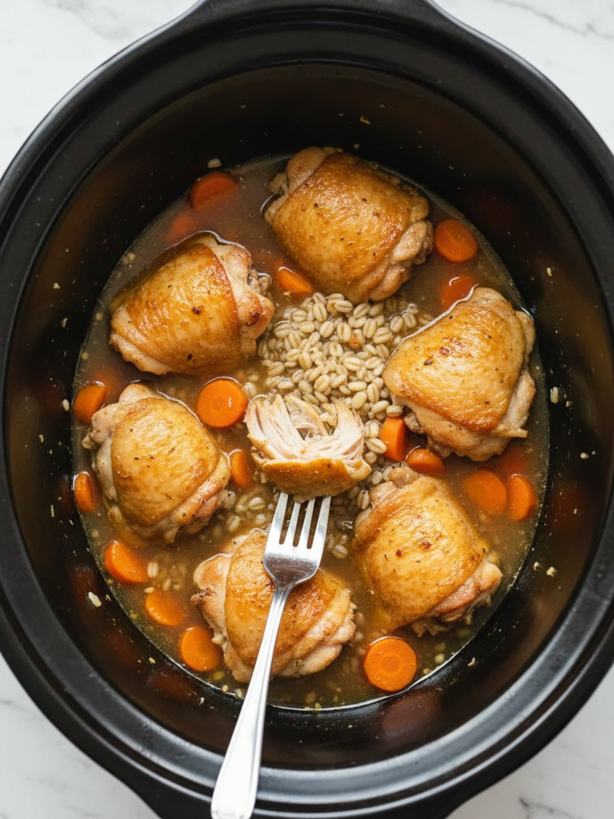 Crockpot Chicken Barley Soup: Cook without lifting the lid