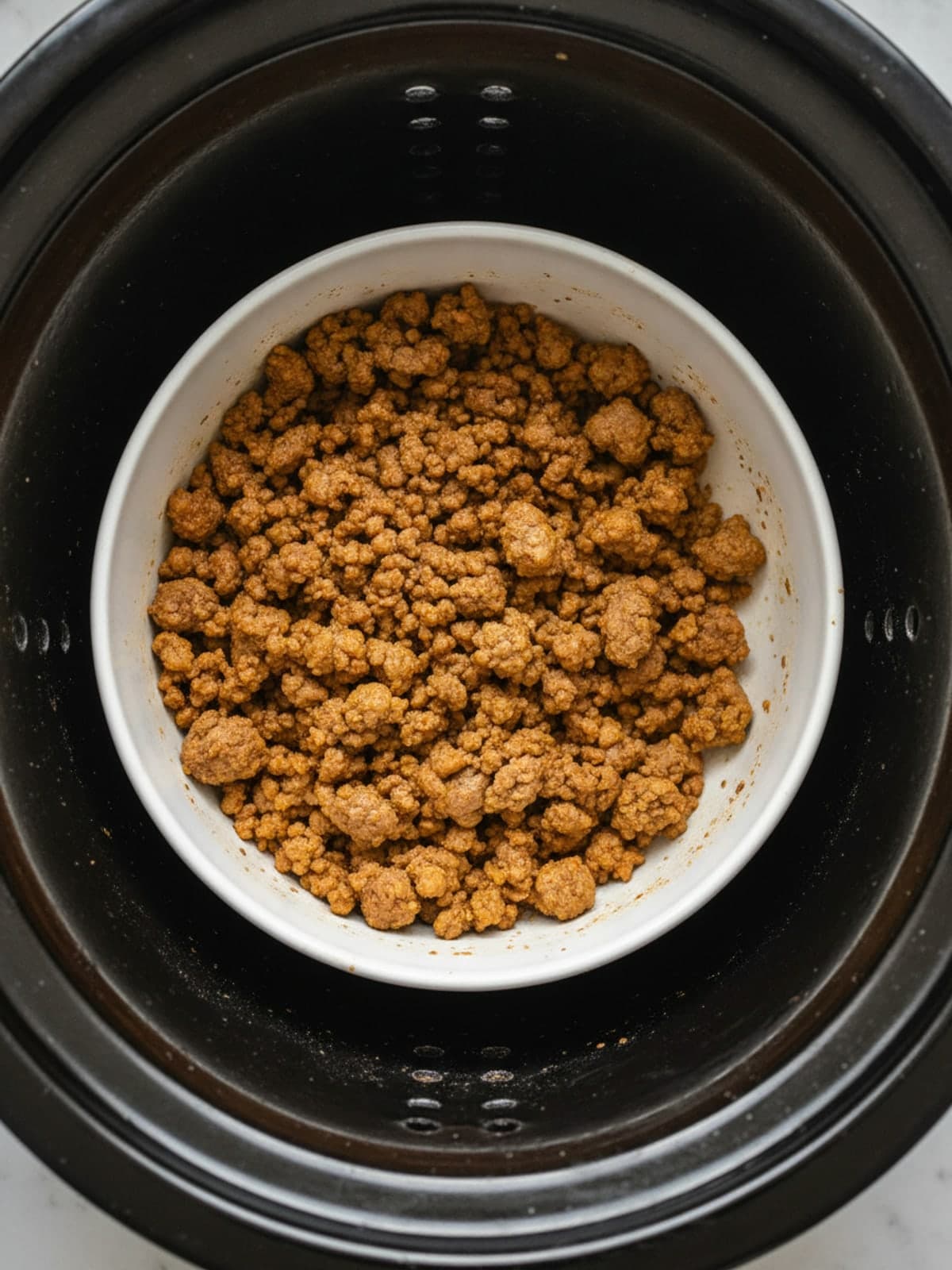 Two-Bean Ground Beef Crockpot Chili: Brown beef without a skillet