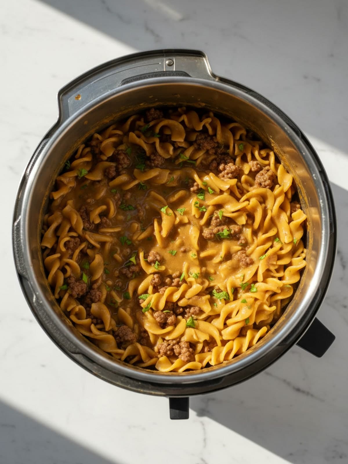 Ground Beef Stroganoff: Cook to the visual checkpoint