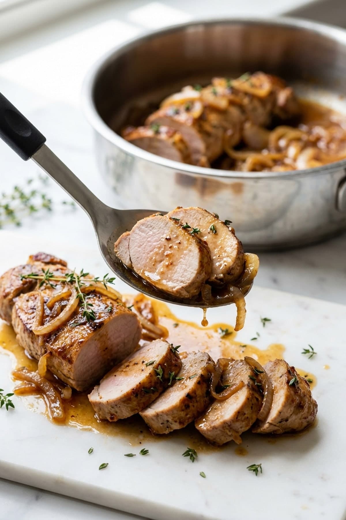 Apple Cider Pork Tenderloin ready to serve