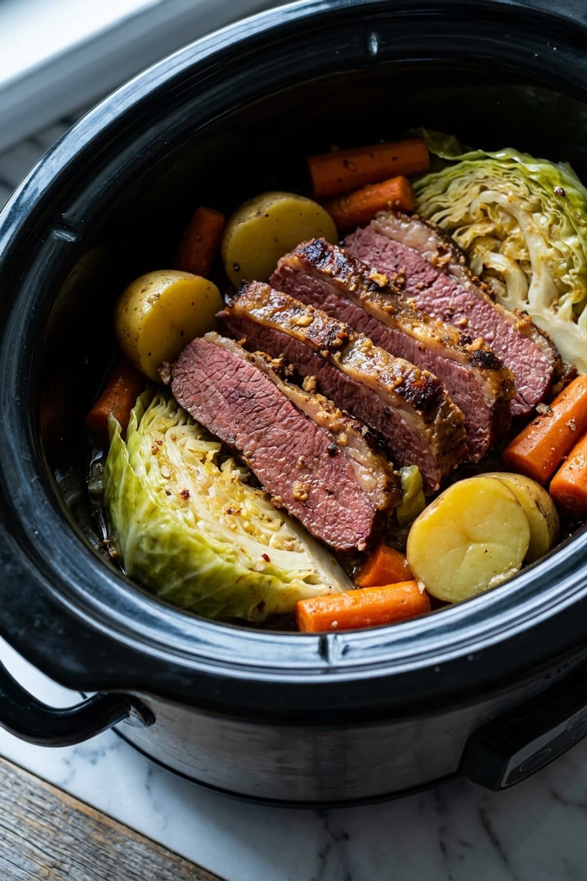 Slow Cooker Corned Beef with Cabbage Wedges