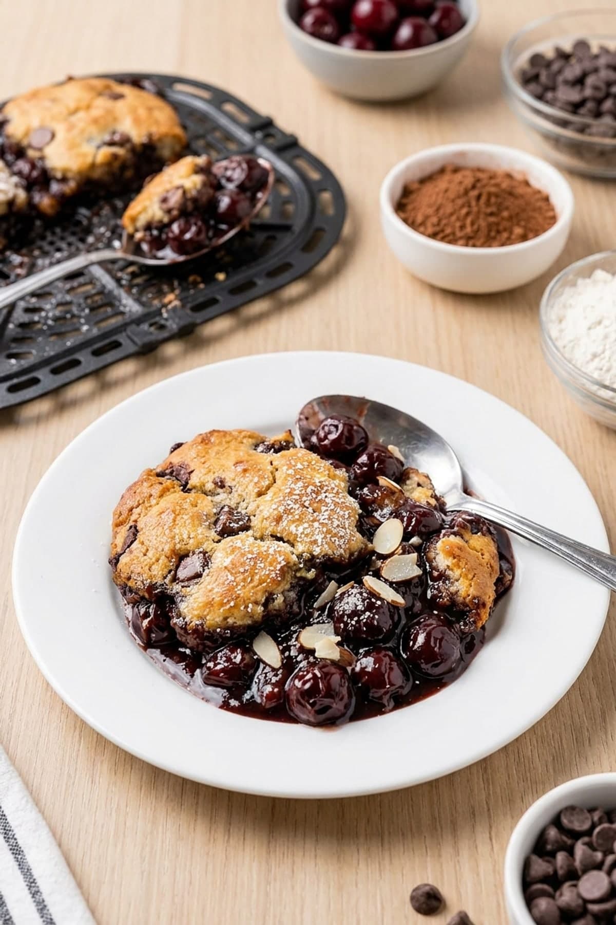 Chocolate Cherry Crockpot Cobbler ready to serve