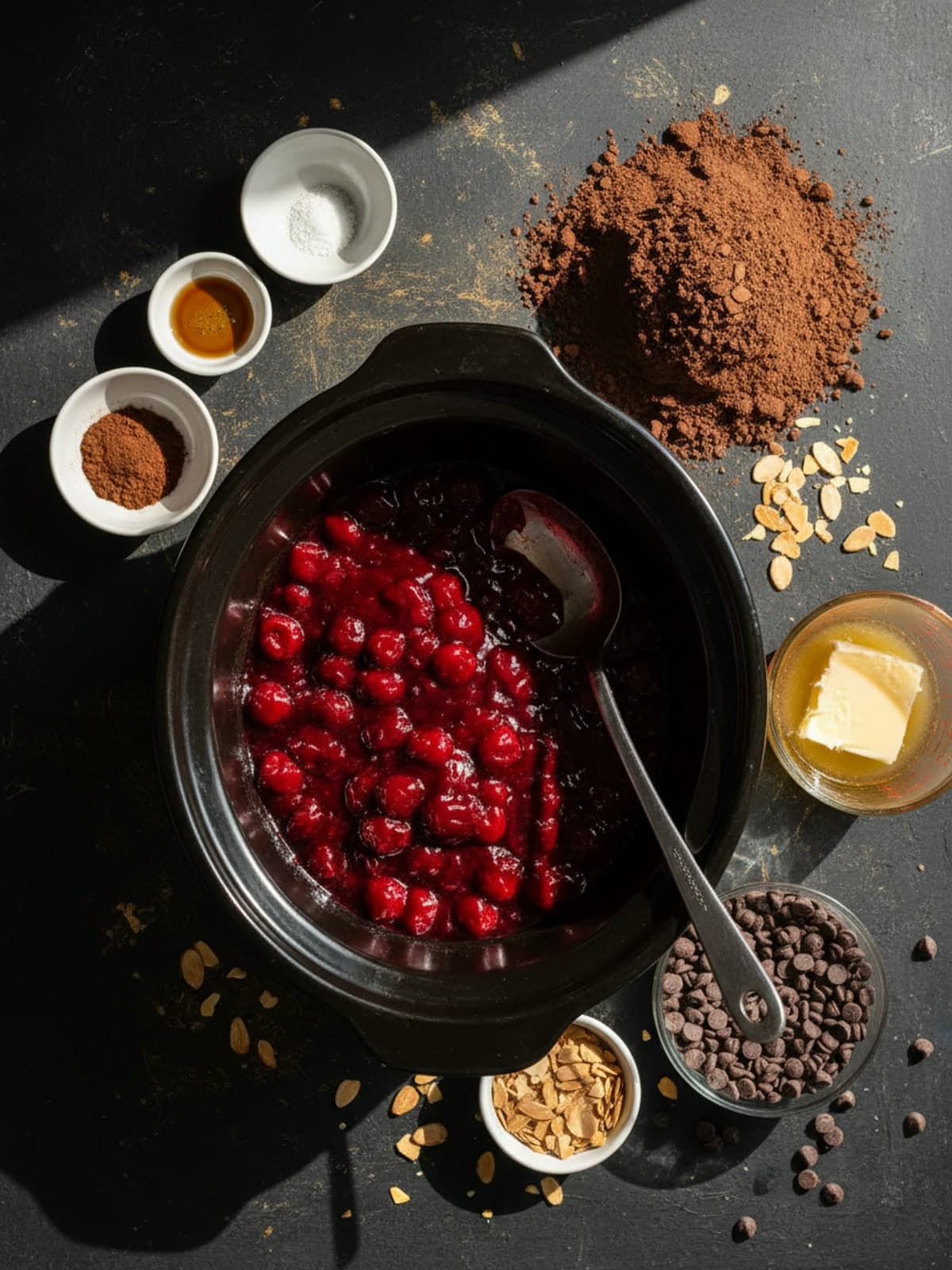 Ingredients for Chocolate Cherry Crockpot Cobbler