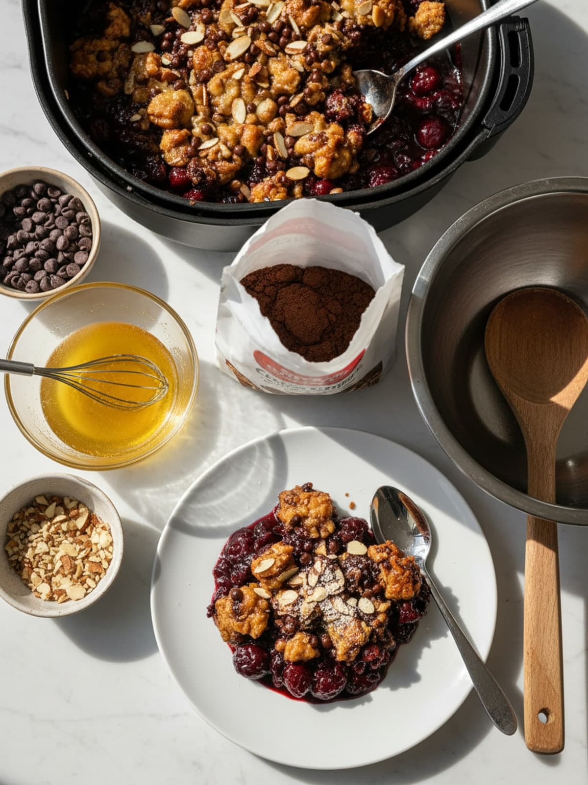 Chocolate Cherry Crockpot Cobbler: Mix the topping