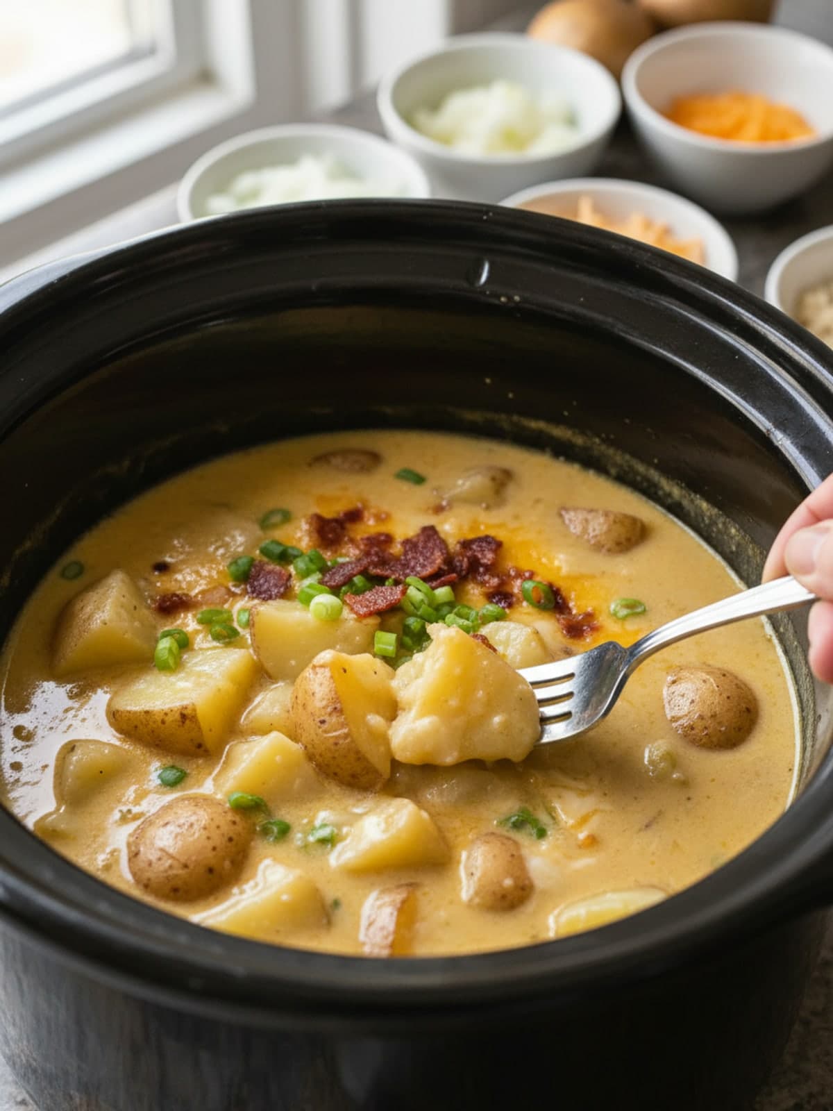 Two-Dish Crockpot Potato Soup: Cook until tender