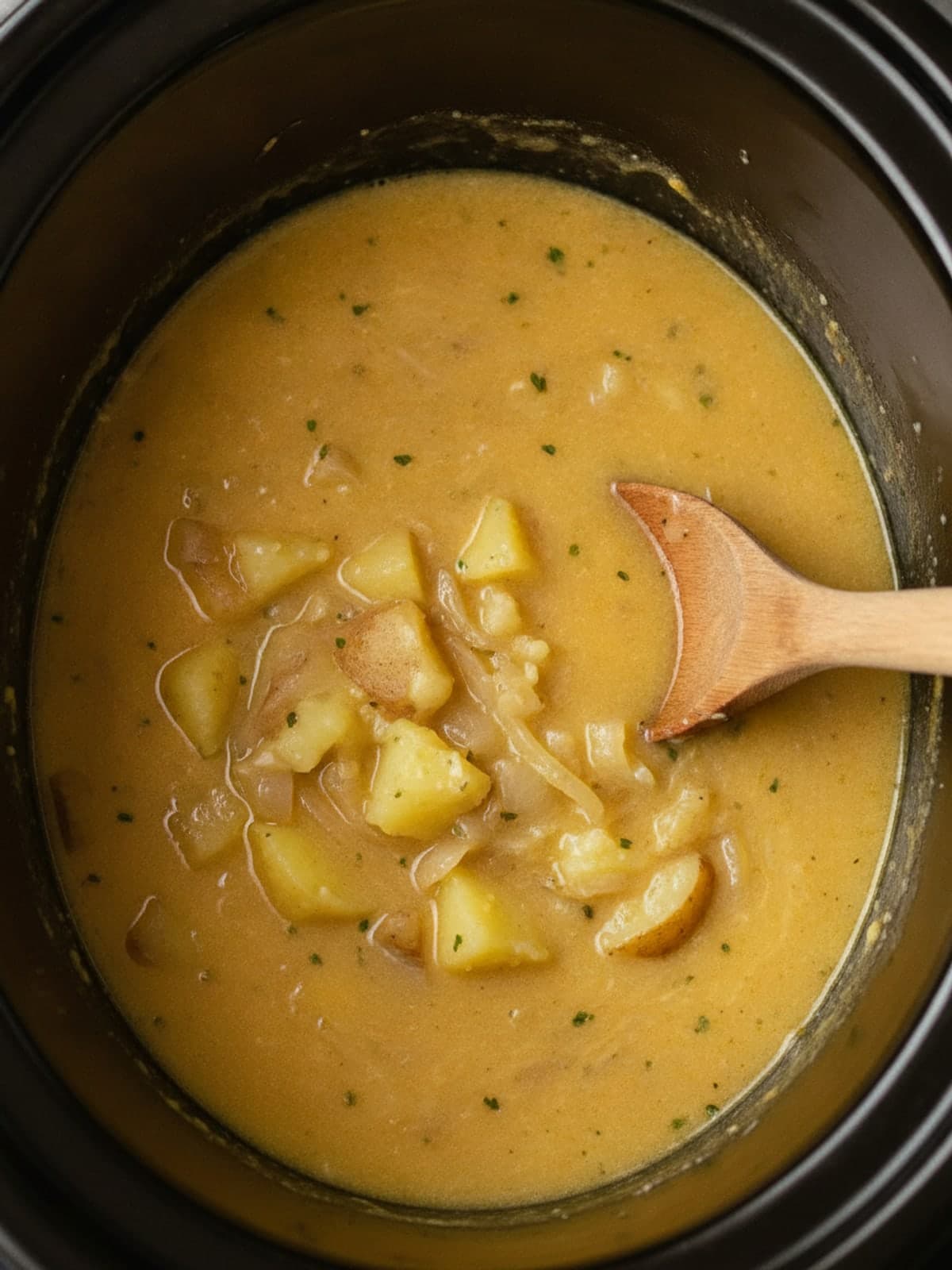 Two-Dish Crockpot Potato Soup: Make room for finishing