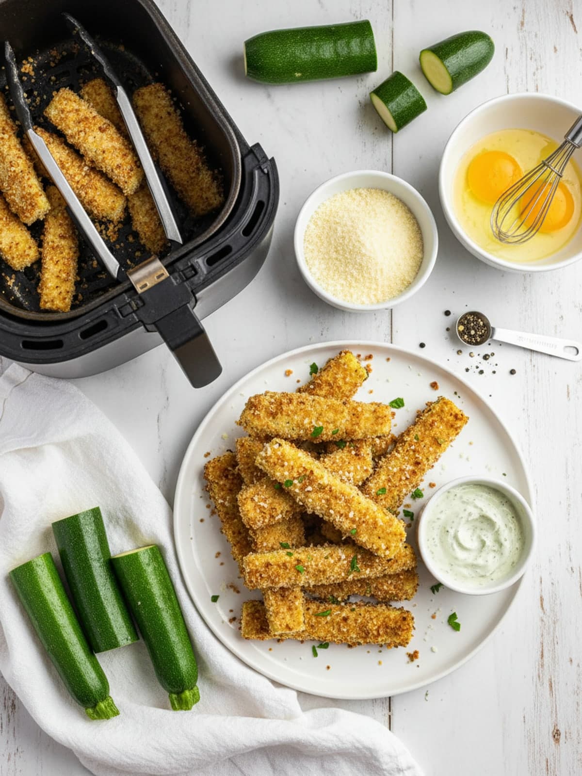 Parmesan Panko Air Fryer Zucchini Spears: Dry zucchini