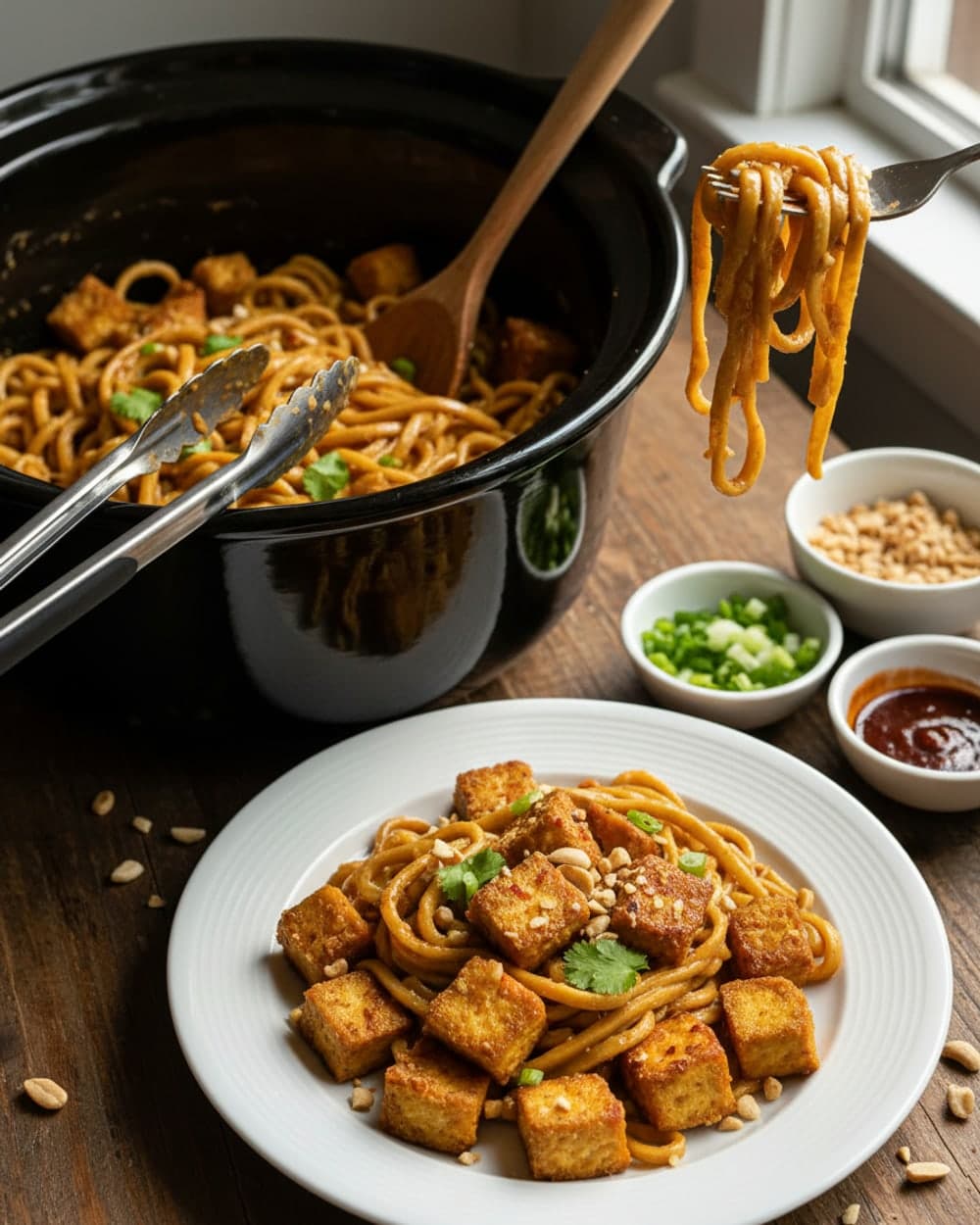 Crispy Tofu Peanut Noodles