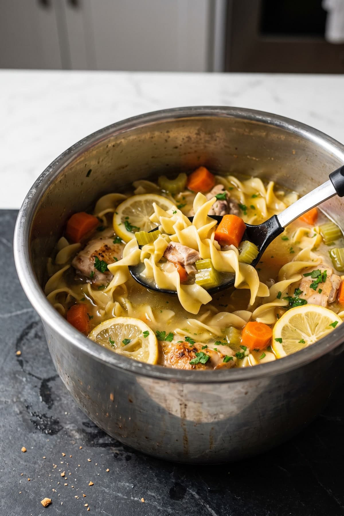 Instant Pot Chicken Noodle Soup ready to serve