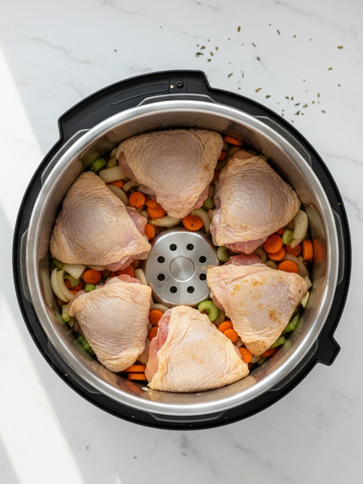 Instant Pot Chicken Noodle Soup: Layer the soup base