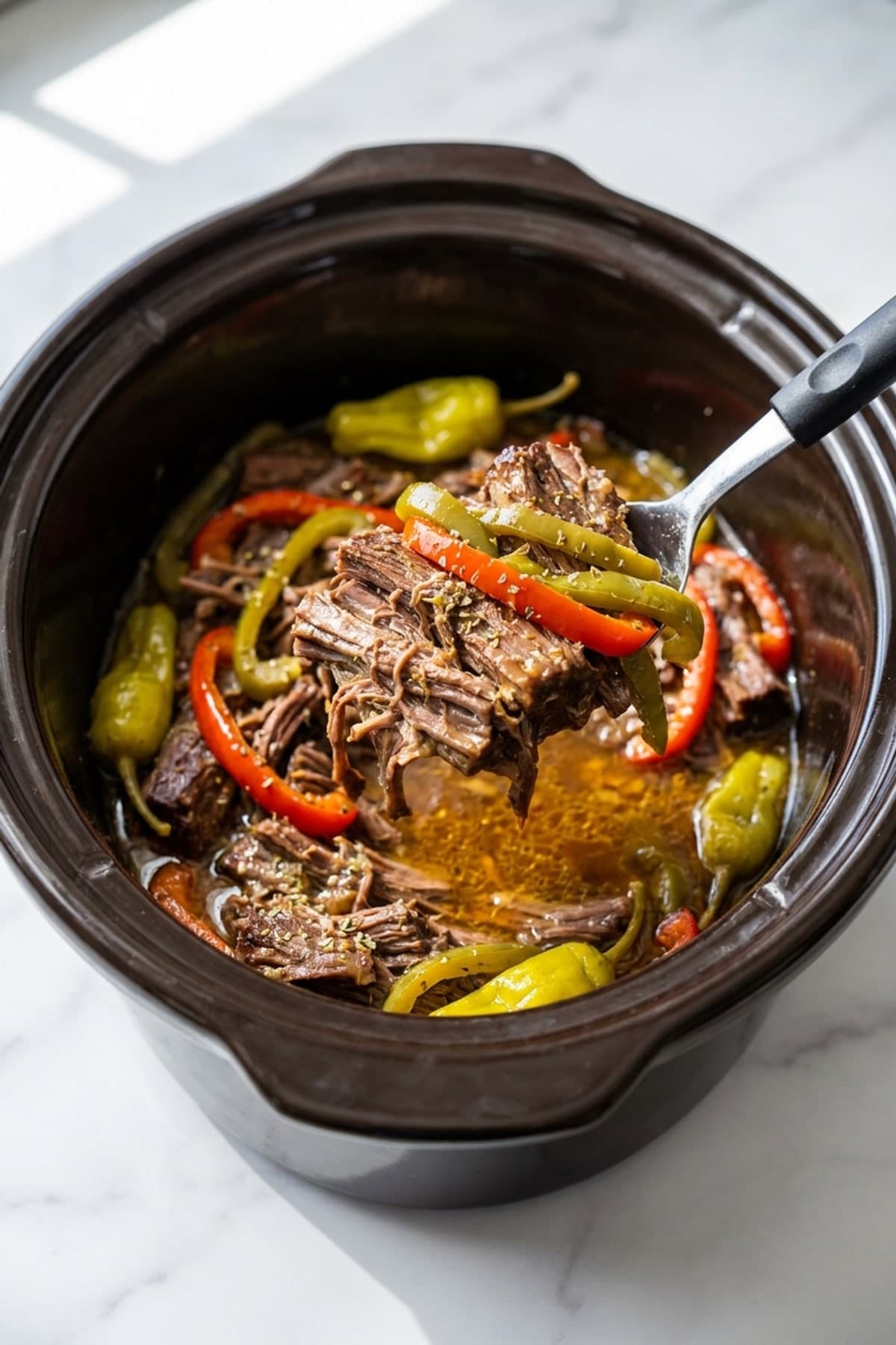 Italian Beef Roast with Peppers ready to serve