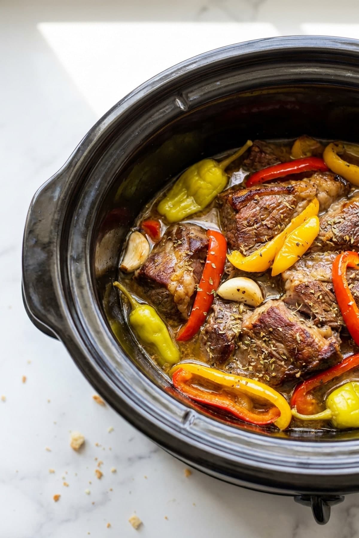 Crockpot Italian Beef Roast with Peppers