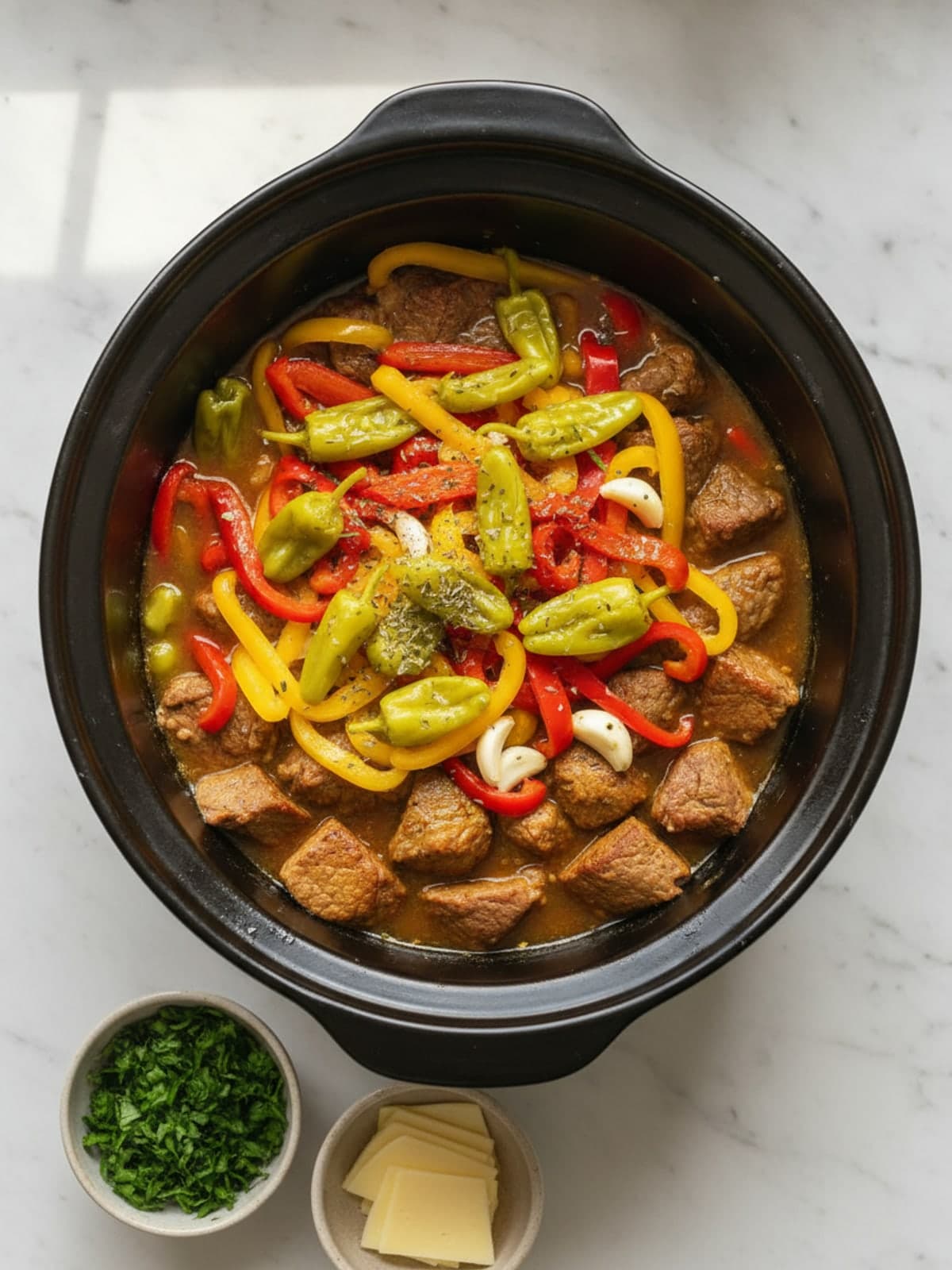 Italian Beef Roast with Peppers: Prepare the measured components