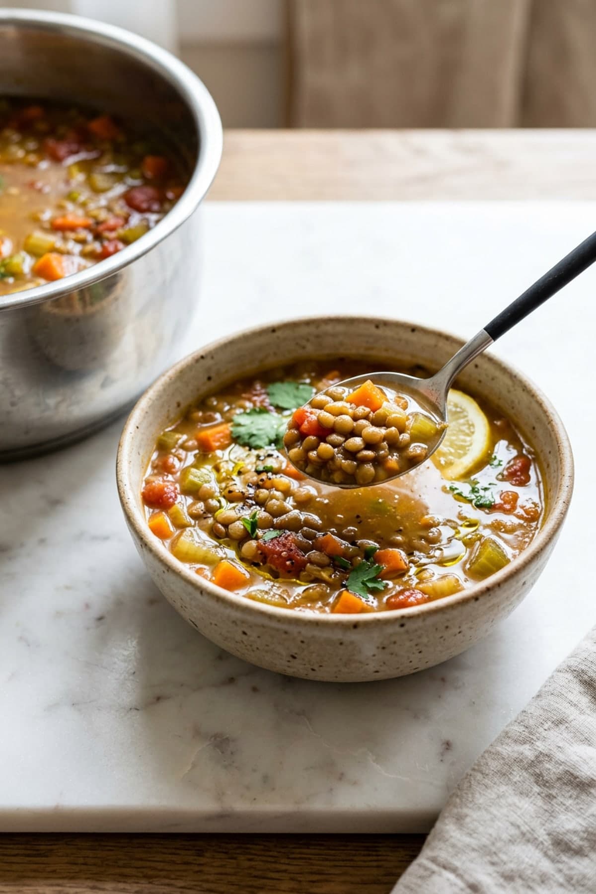 Tomato Lentil Soup ready to serve