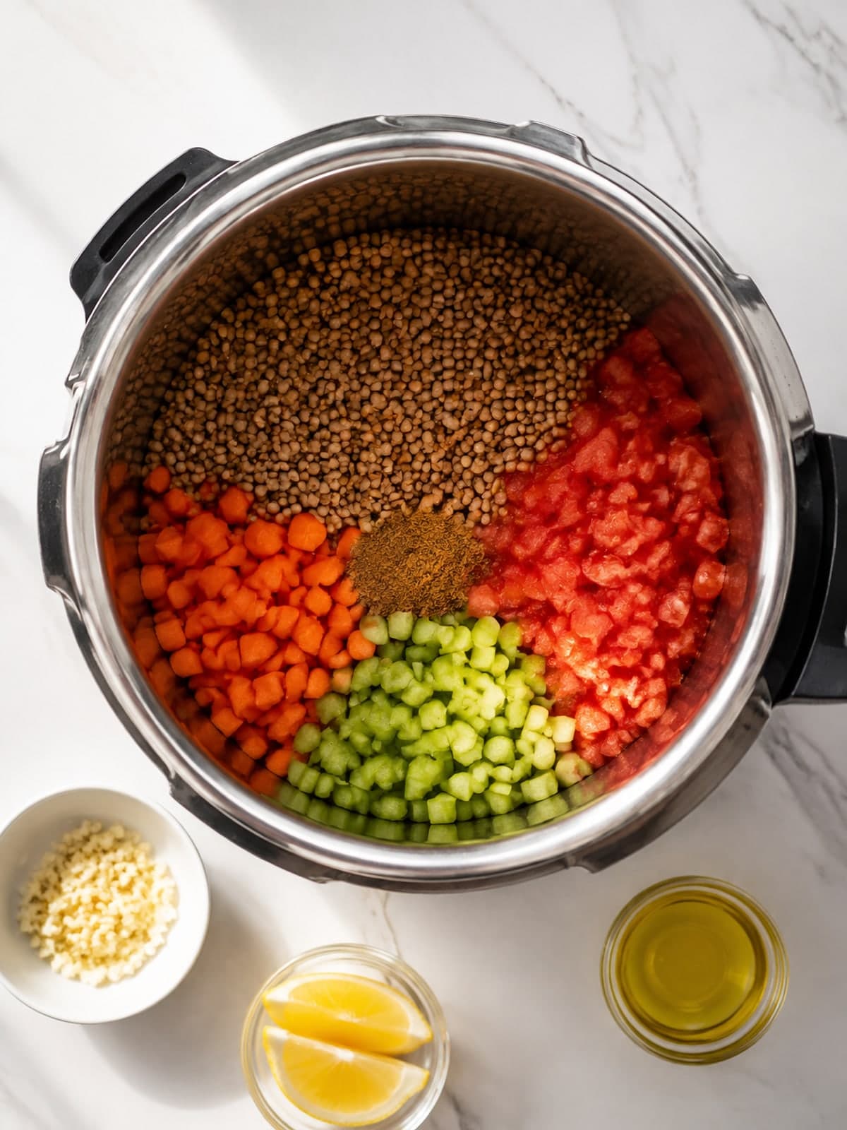 Tomato Lentil Soup: Prepare the measured components