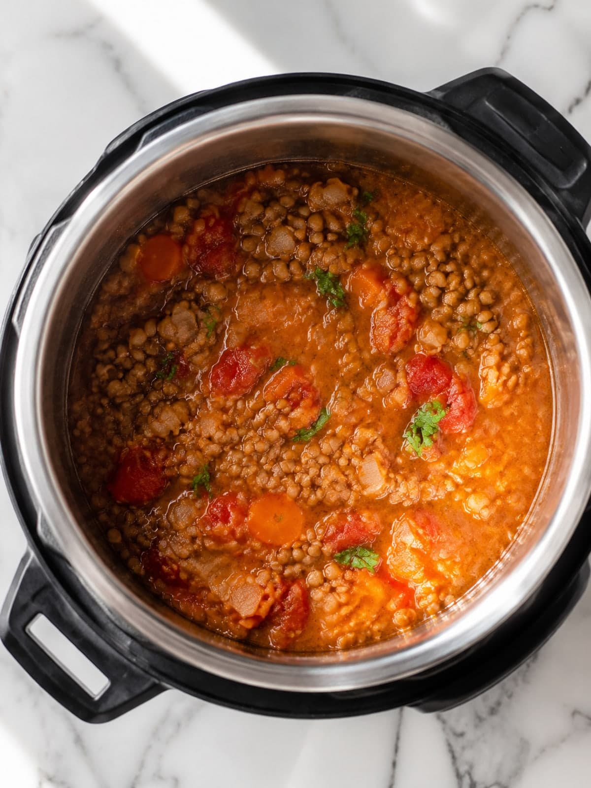Tomato Lentil Soup: Cook to the visual checkpoint