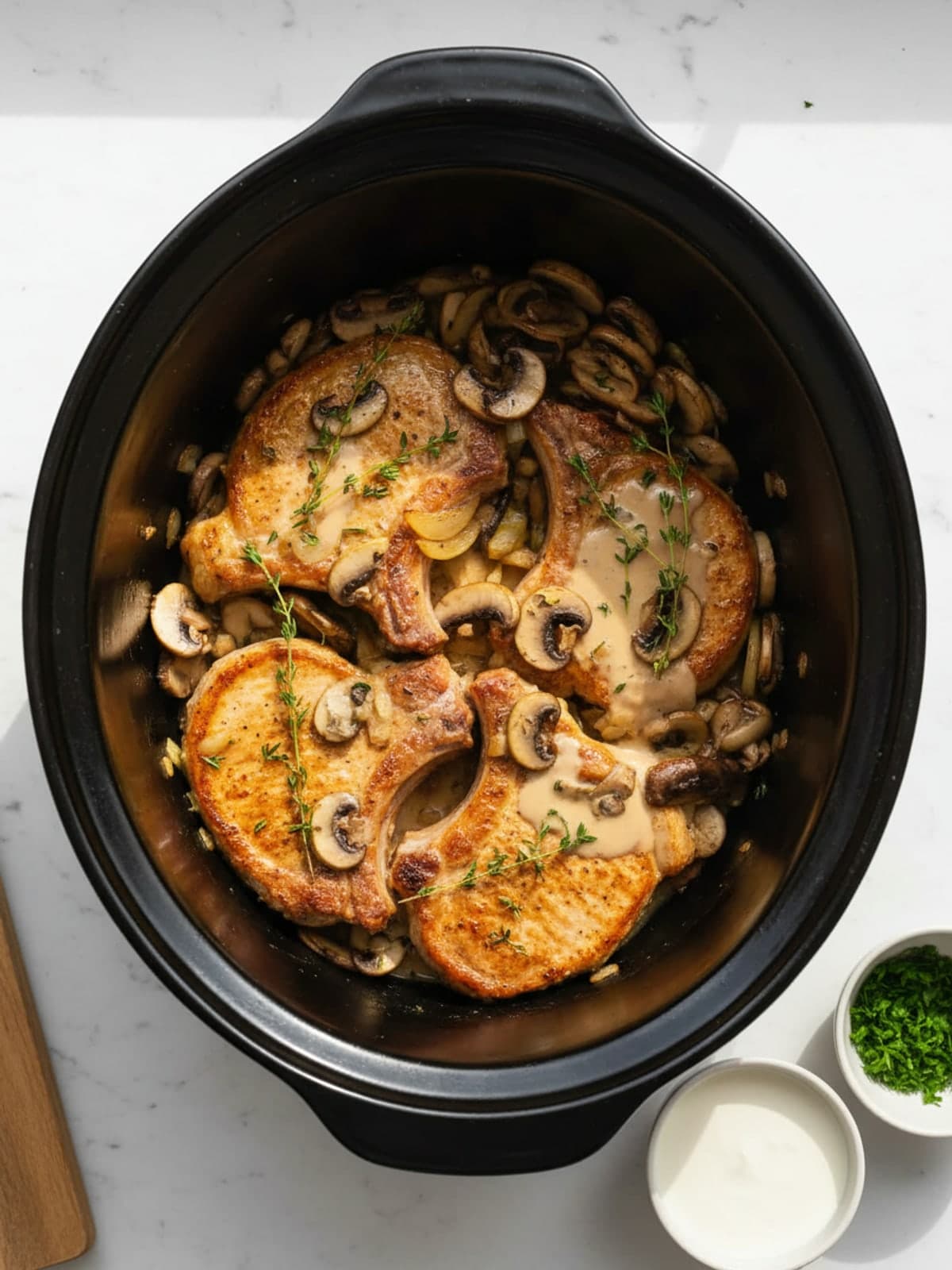 Mushroom Pork Chops: Prepare the measured components