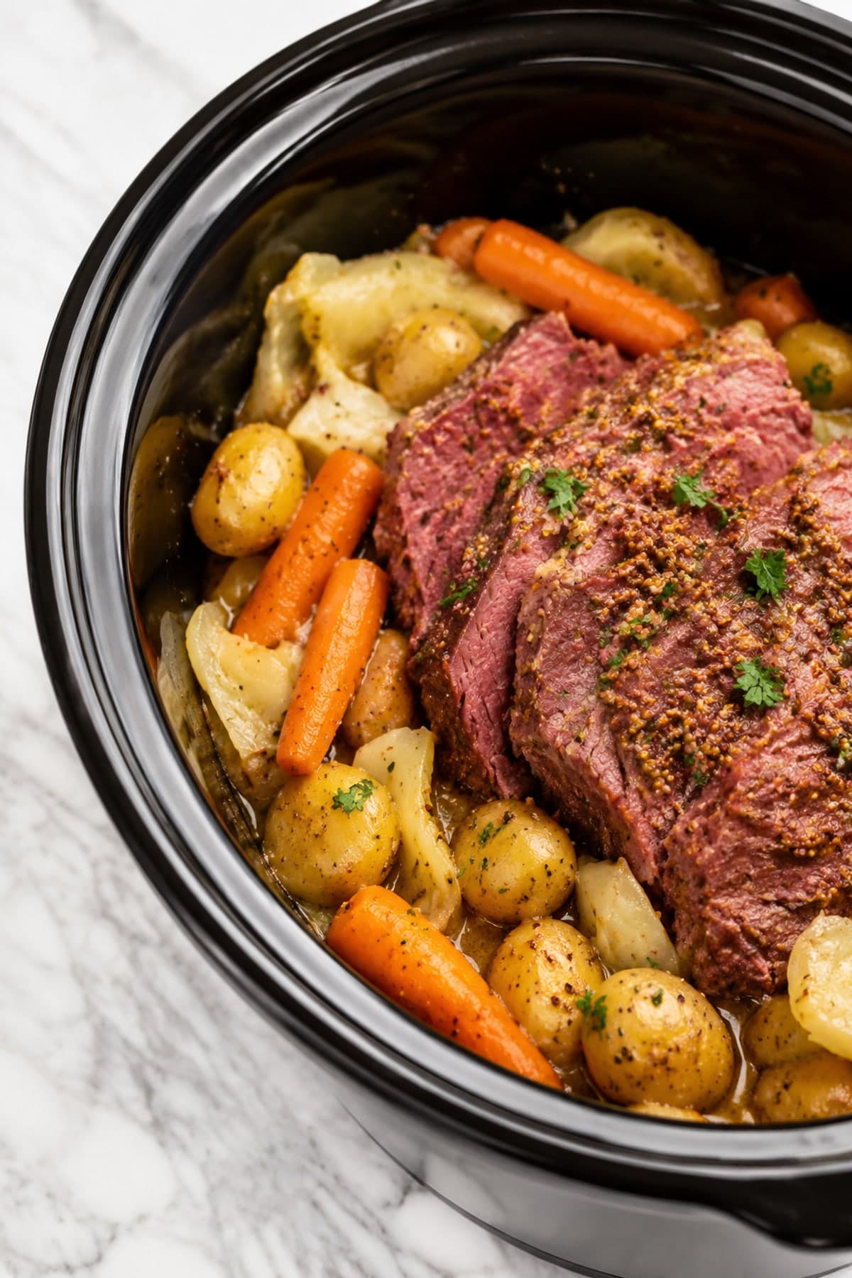 Slow Cooker Corned Beef with Mustard Potatoes