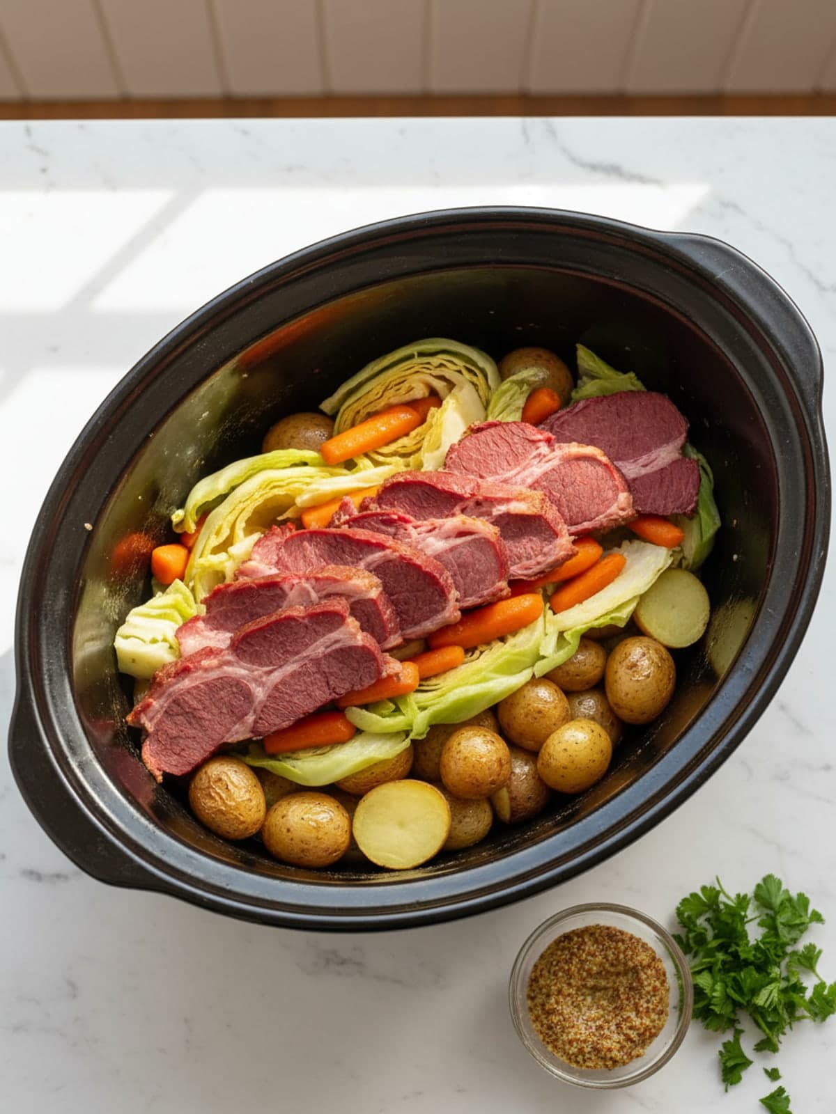Corned Beef with Mustard Potatoes: Prepare the measured components