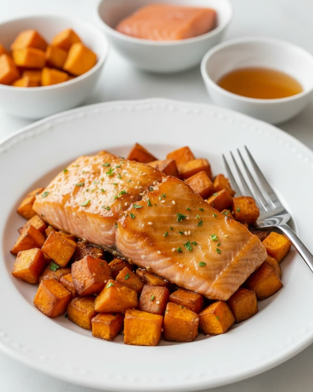 Maple Salmon Sweet Potatoes