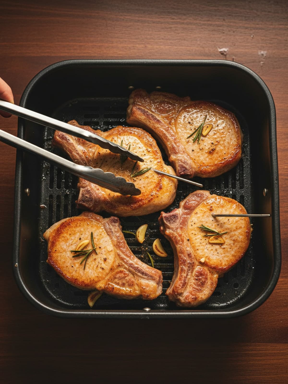 Juicy Air Fryer Bone-In Pork Chops: Flip and finish
