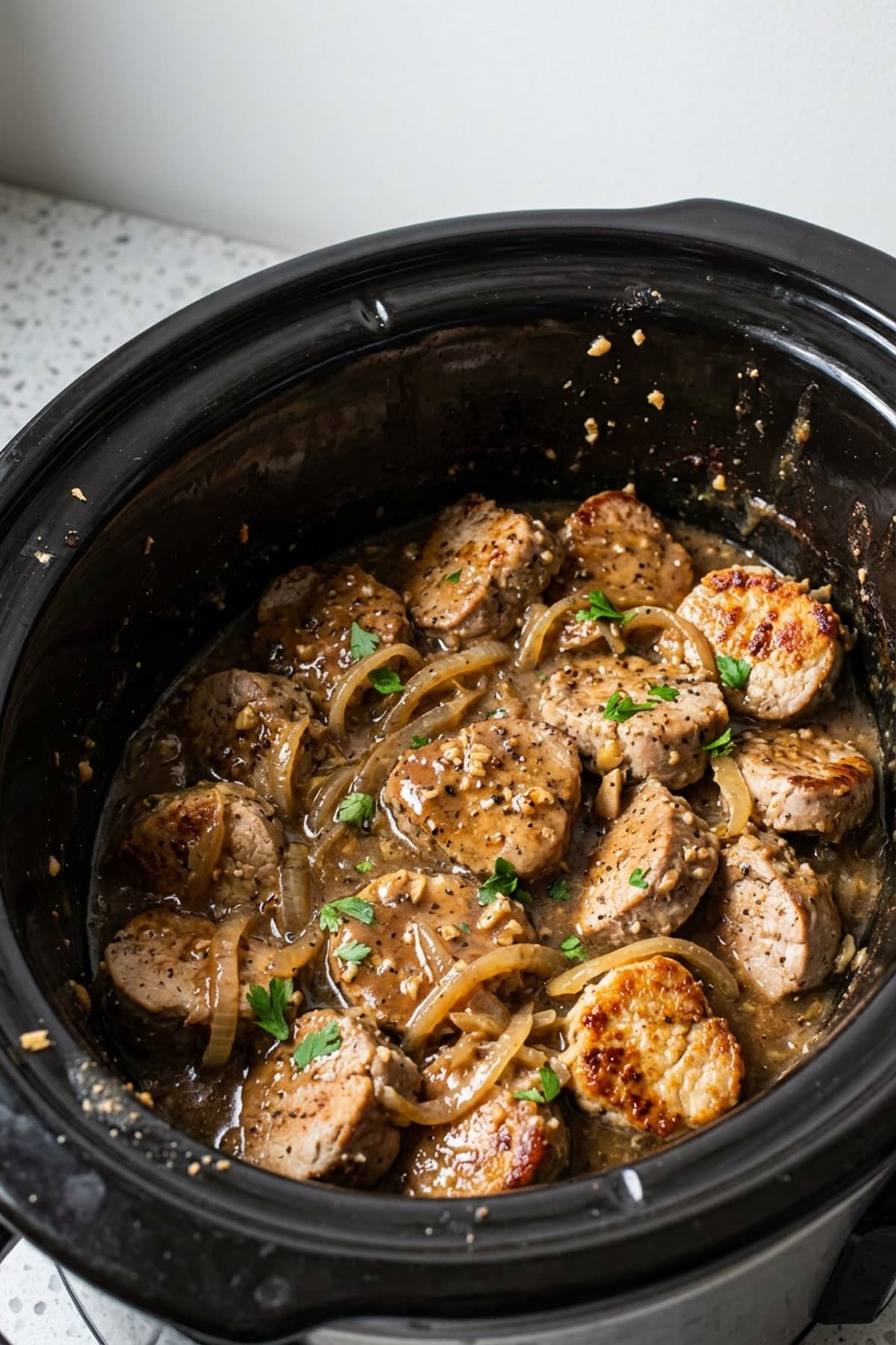 Crockpot Pork Tenderloin with Garlic Gravy
