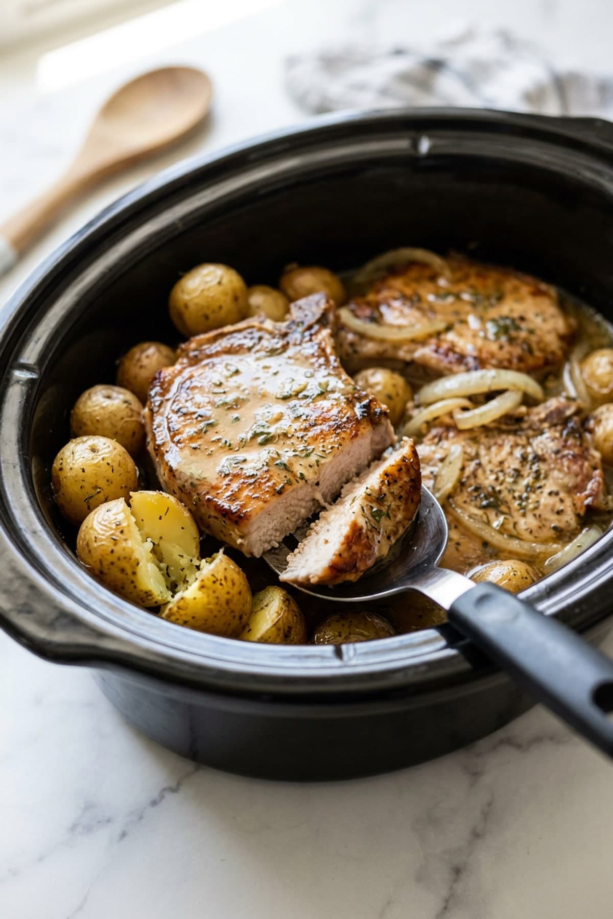Ranch Pork Chops with Potatoes ready to serve