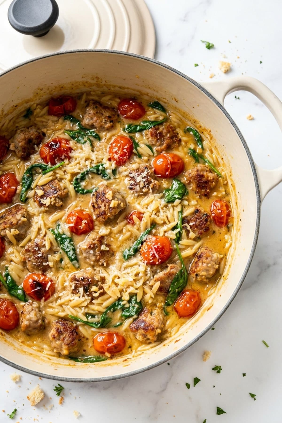 One Pot Creamy Sausage Orzo