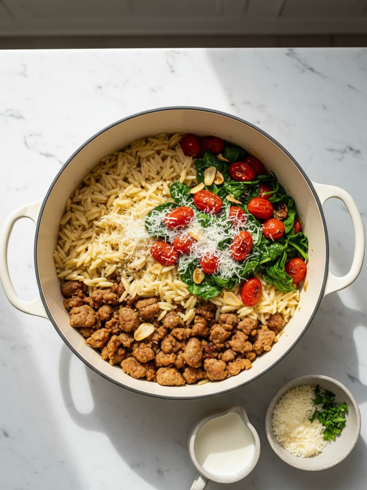 Creamy Sausage Orzo: Prepare the measured components