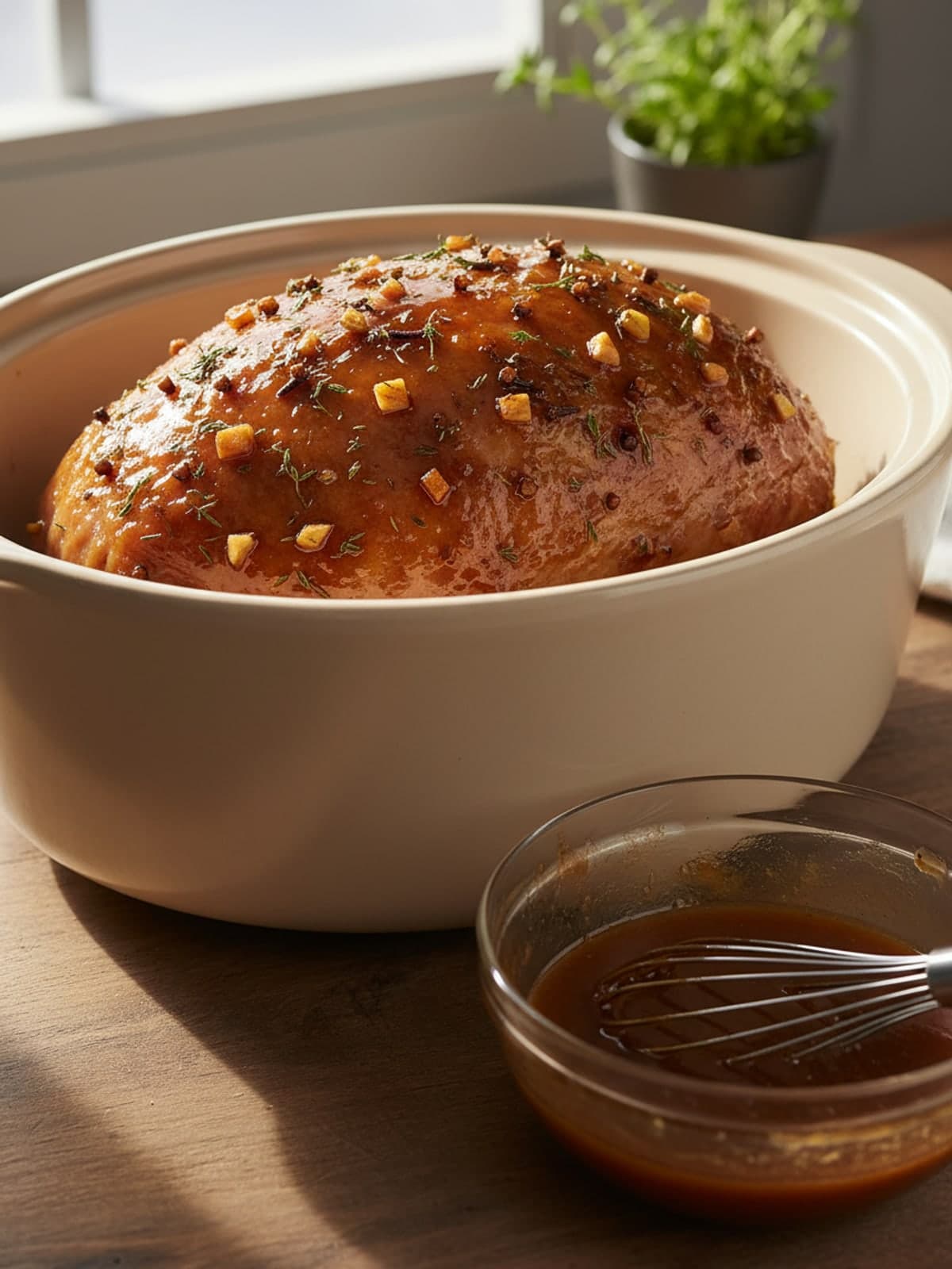 Lazy-Night Brown Sugar Slow Cooker Ham: Mix the glaze