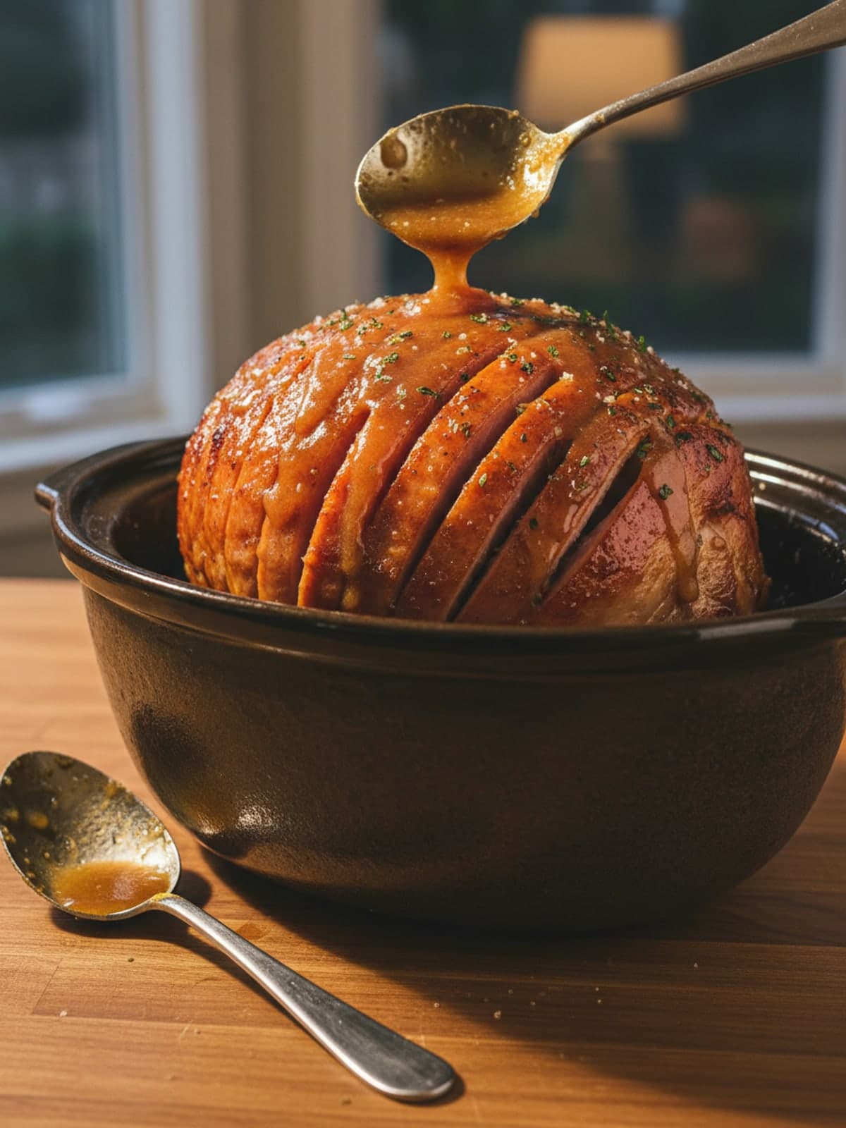 Lazy-Night Brown Sugar Slow Cooker Ham: Coat the ham