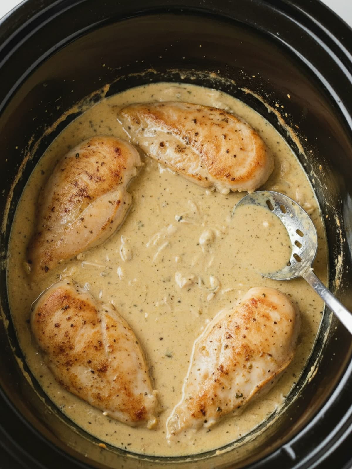 Slow Cooker Creamy Chicken Penne: 3. Arrange the chicken