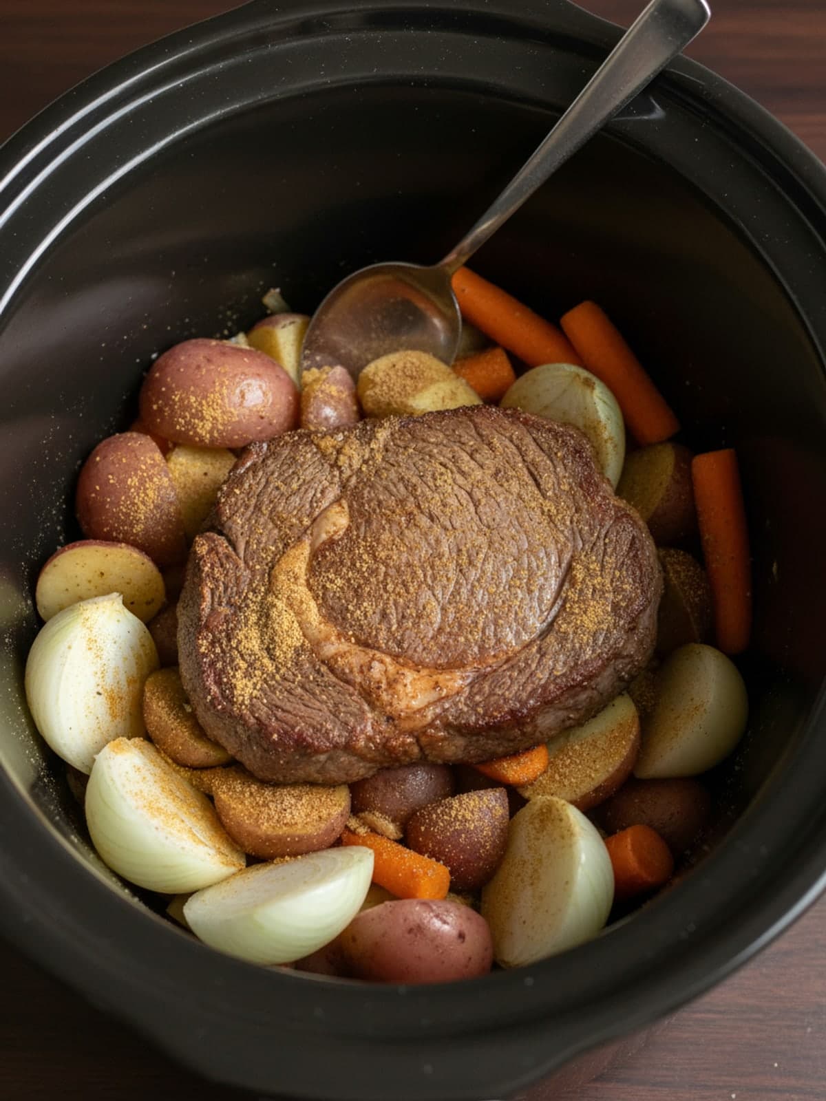Everything-In-One Slow Cooker Pot Roast: Build the base