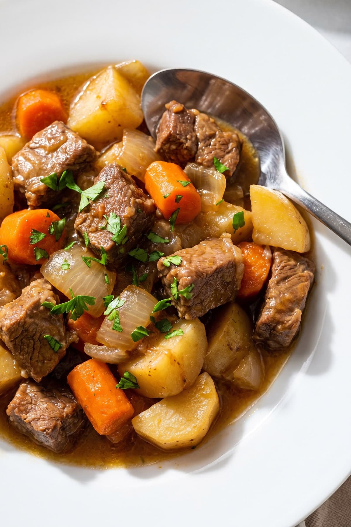 Tender Instant Pot Beef Stew ready to serve