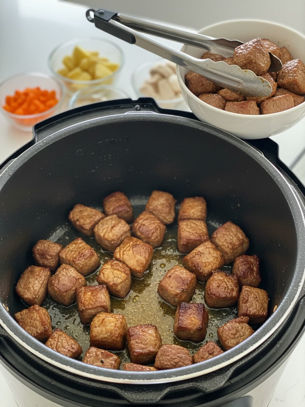 Tender Instant Pot Beef Stew: Brown in batches
