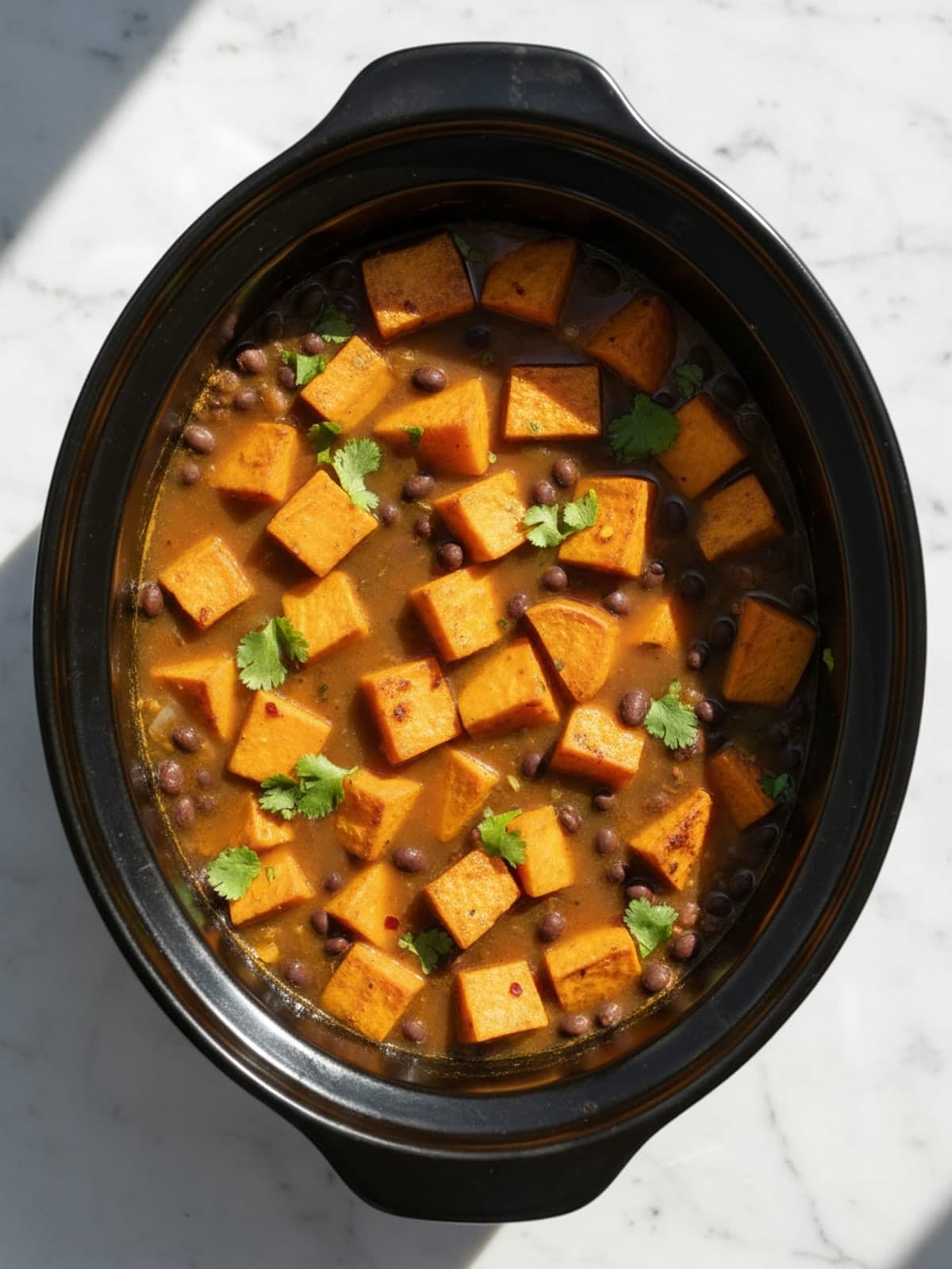 Sweet Potato Black Bean Soup: Cook to the visual checkpoint