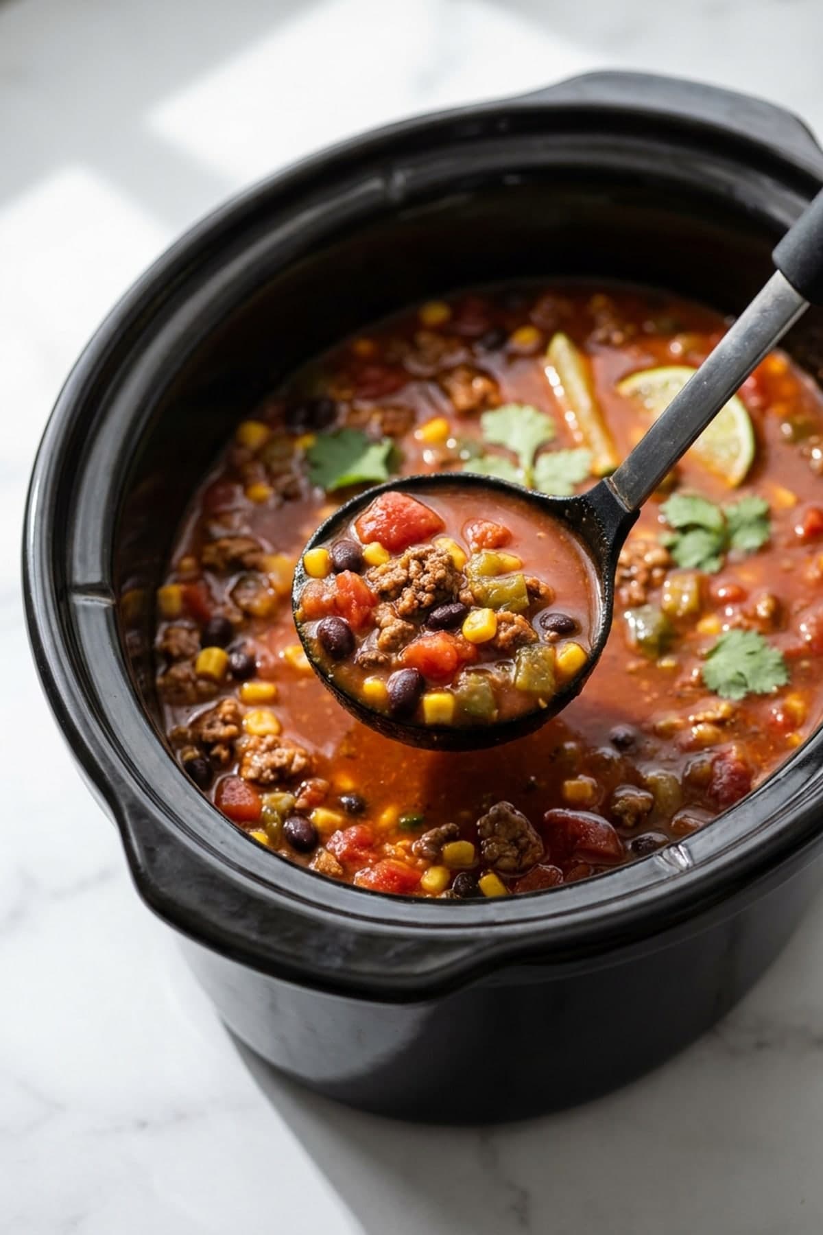 Ground Beef Taco Soup ready to serve