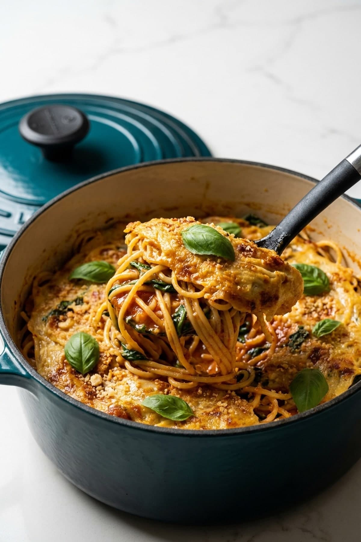 One Pot Tomato Spinach Pasta ready to serve