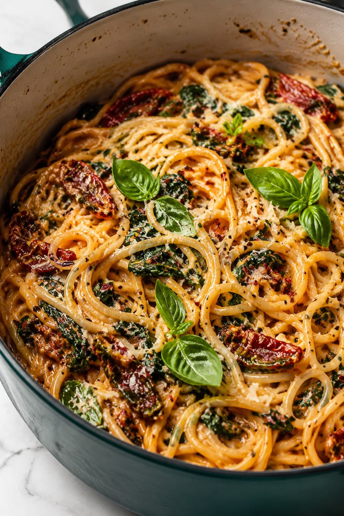 One Pot Tomato Spinach Pasta with Parmesan