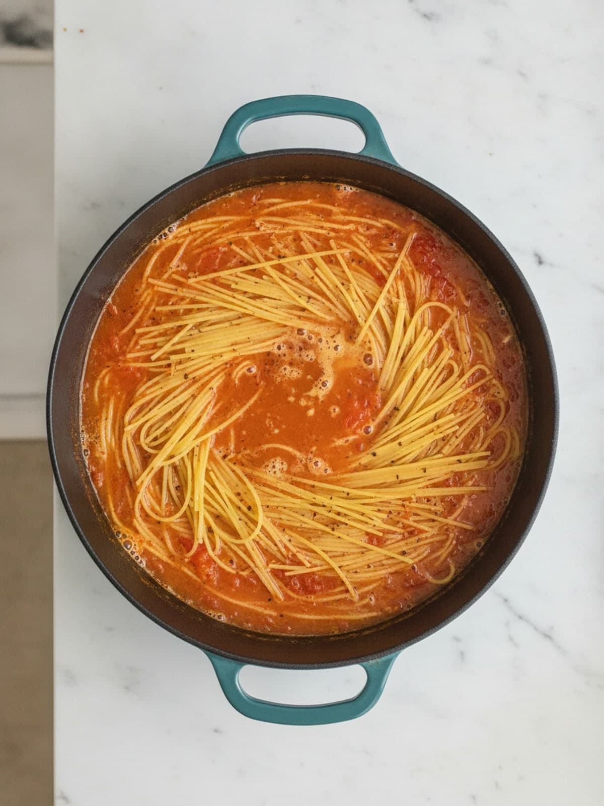 One Pot Tomato Spinach Pasta: Build the tomato broth