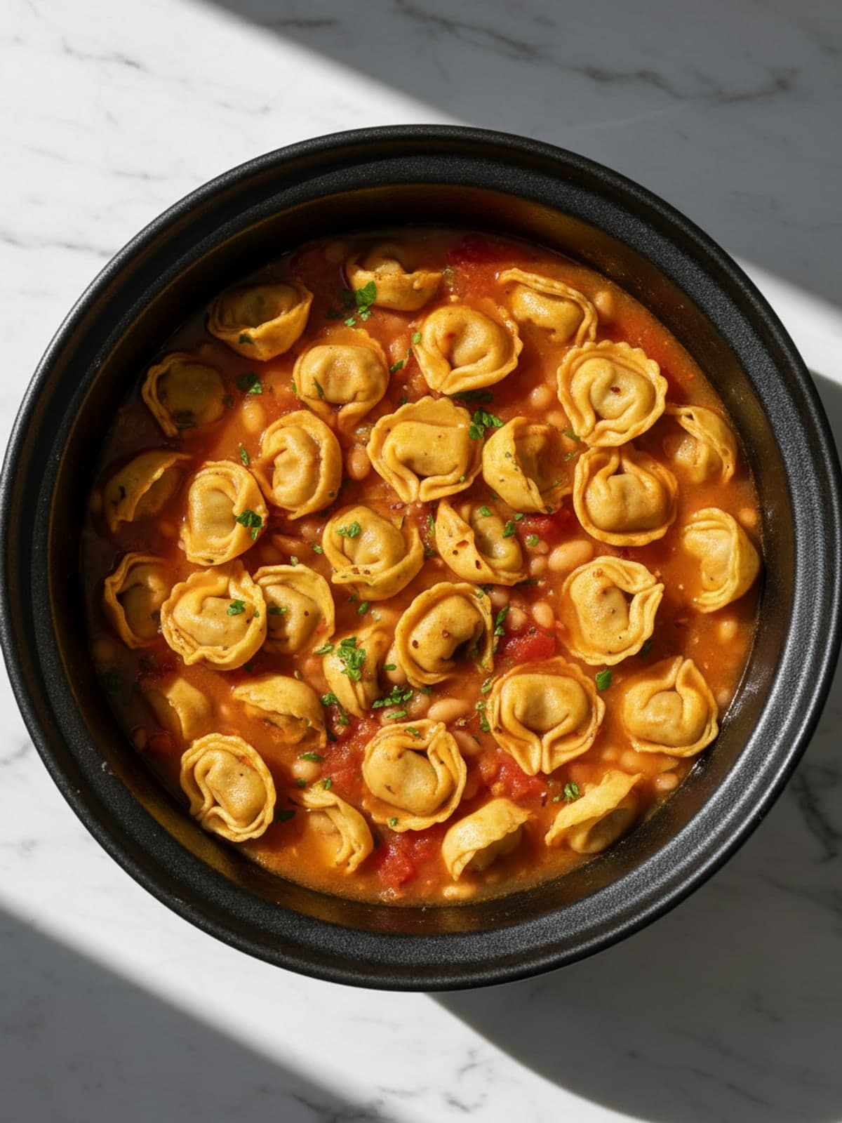 White Bean Tortellini Soup: Cook to the visual checkpoint