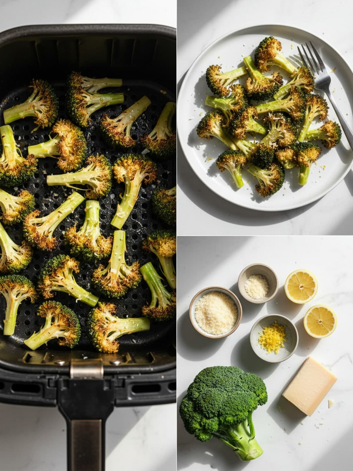 Lemon Parmesan Air Fryer Broccoli: Arrange with gaps