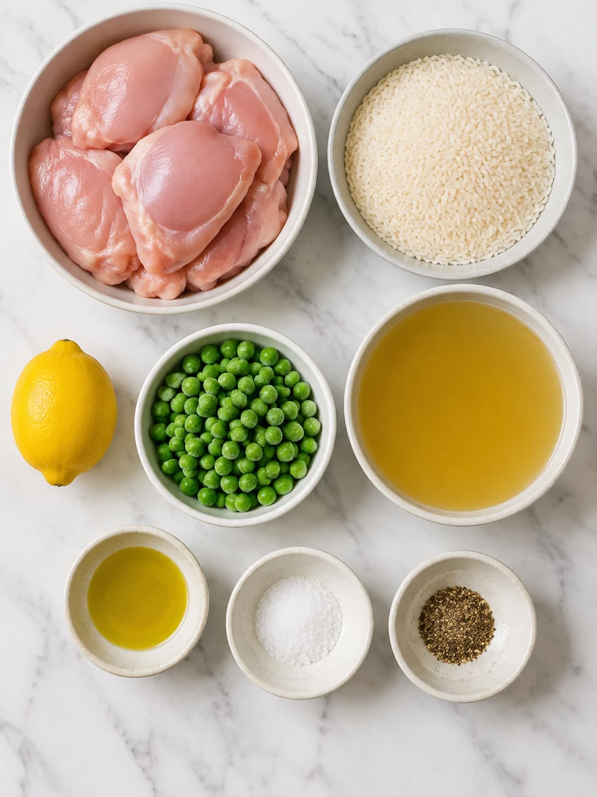 Ingredients for Instant Pot Lemon Chicken Rice and Peas