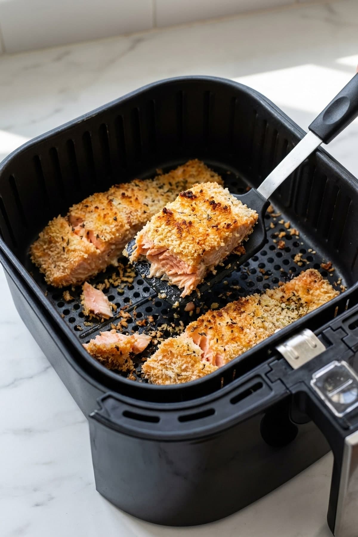 Mustard Herb Air Fryer Salmon ready to serve